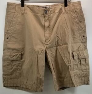 a3) Micros Men Shorts Beige Flat Front Casual Cargo Cotton Size 36